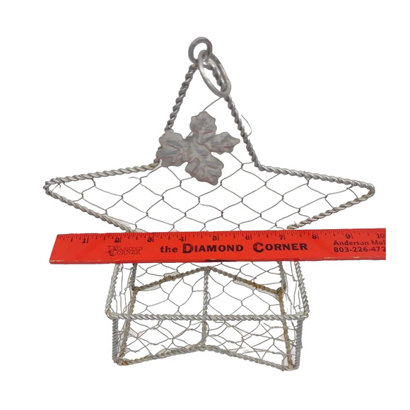 Vintage Hanging Star Wire Basket Maple Leaf Hanging Letter Mail Storage Silver - Picture 4 of 7